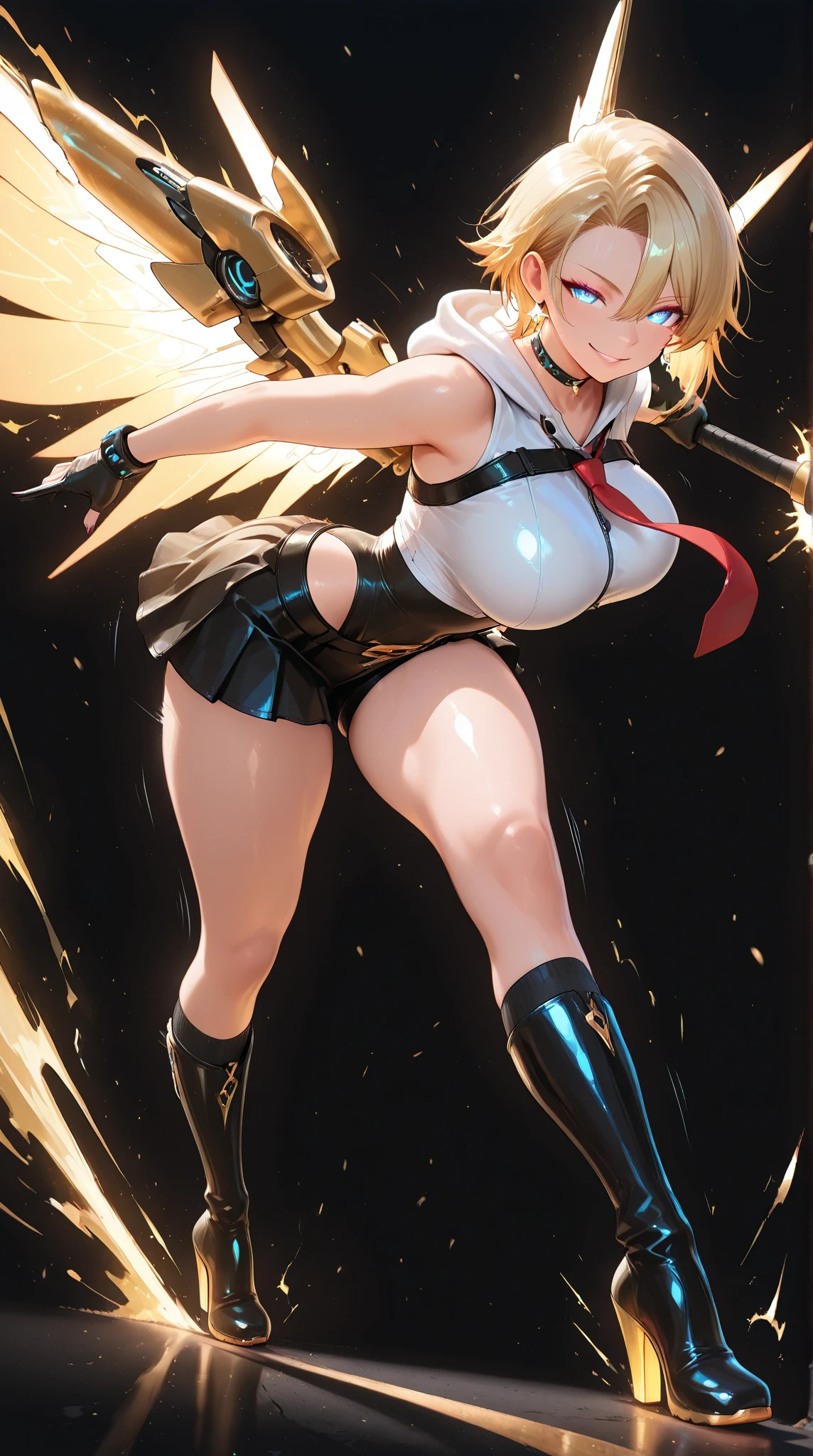 solo, masterpiece, best quality, highres, big breast, (closed eyes:1.2), exposed (laced frilly white underwear:1.3), (torn clothes, underwear:1.3), full body, lightning, thunderbolt, explosion, scenery, tilt head, open mouth, nipples, laying on ground, dead body, mami tomoe