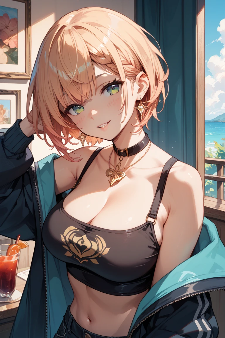 1girl, animal ear fluff, animal ears, bangs, black hairband, brown hair, blurry, blurry background, bikini, depth of field, flower, flower pot, lingerie, frills,, green eyes, hairband, sleeveless, sleeveless dress, smile, solo, tail, wrist cuffs, big tits, sexy, hentai