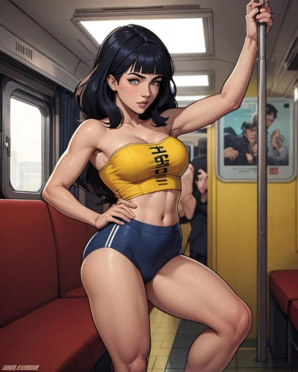 18 year old girl in a crowded party, wearing only grey simple underwear, wearing white ankle socks, not wearing any shoes, wearing grey sports bra, wearing grey brief panties, grey underwear, standing in the middle of the crowd, full body view, add people partying