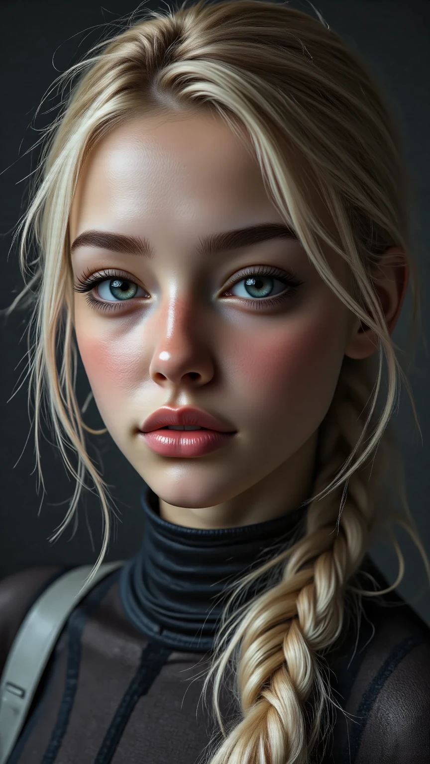 Very beautiful woman, perfect face, long blonde hair, small sharp face ...
