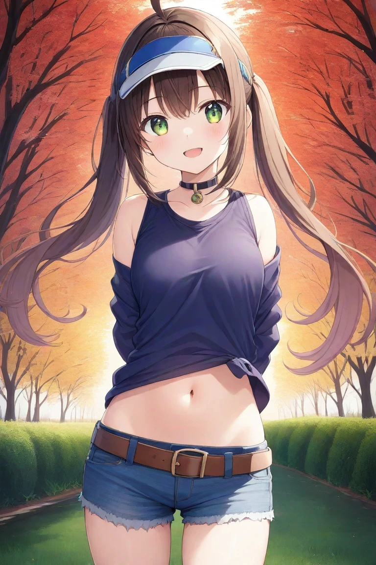 A Cute Girl, Lush Long Brown Hair, Beautiful Blue Eyes, Broad Hips, Big Breasts, (has a slim, but still very curvy figure), (Black Crop-Top), (Torn Jeans), in a forest,