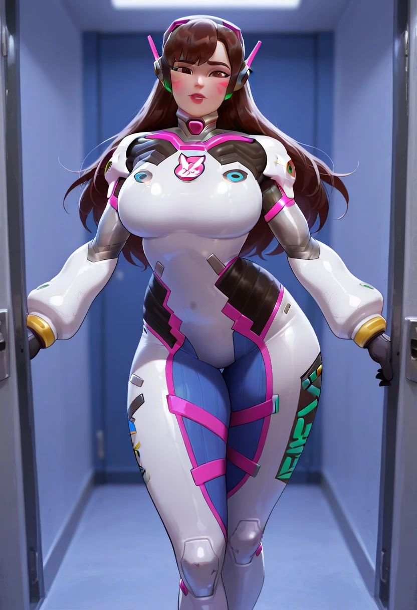 (((pregnant))), (((dva))), high quality, 4k, skin tight bodysuit, Bimbo, ((covered in cum))