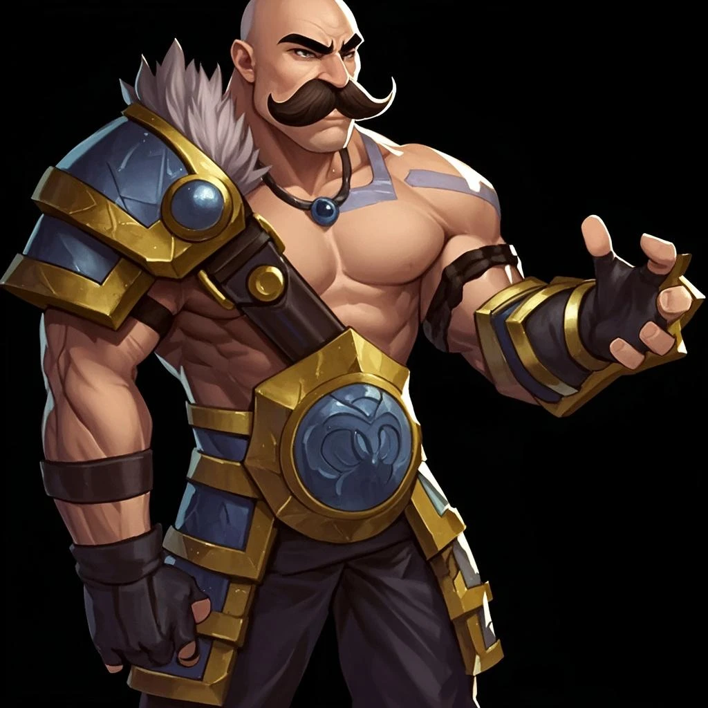 burly virile hairy elf, in a suit of armor, middle-aged, hirsute, overmuscular and musclebound, bulging veiny muscles, a warrior's build, a bodybuilder's physique, long bushy and a thick mustache, a square jaw, handsome and dreamy, rugged and manly, grey hair, a gladiator in the arena