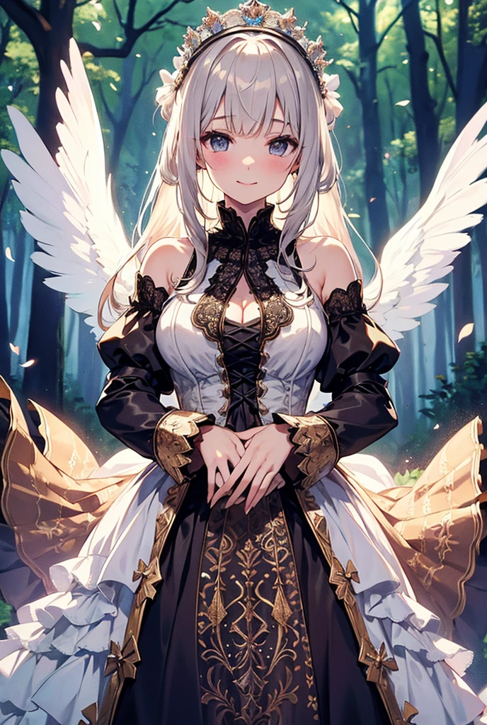 (((Fallen Angel))))、((((Haniel))))Lightly pigmented hair、ロングヘaー、The bangs are neatly trimmed、((Long butt))、((Long eyelashes))、a(Shadow)、(((Eye color: Gray)))、Lip color is light brown、(Smiling emotionlessly)、Act in a captivating way、(((Fall in love with that dress-up doll)))
(Beautiful white outfit:1.28),
Lady,, 
(Beautiful background:1.18),
高resolution,aート,do,Highest quality,
(Huge breasts:0.8),
resolution, unity 8k wallpaper, (figure:0.8), (Detailed and beautiful eyes:1.6), Highly detailed face, Perfect lighting, Extremely detailed CG, (Perfect hands, Perfect Anatomy)