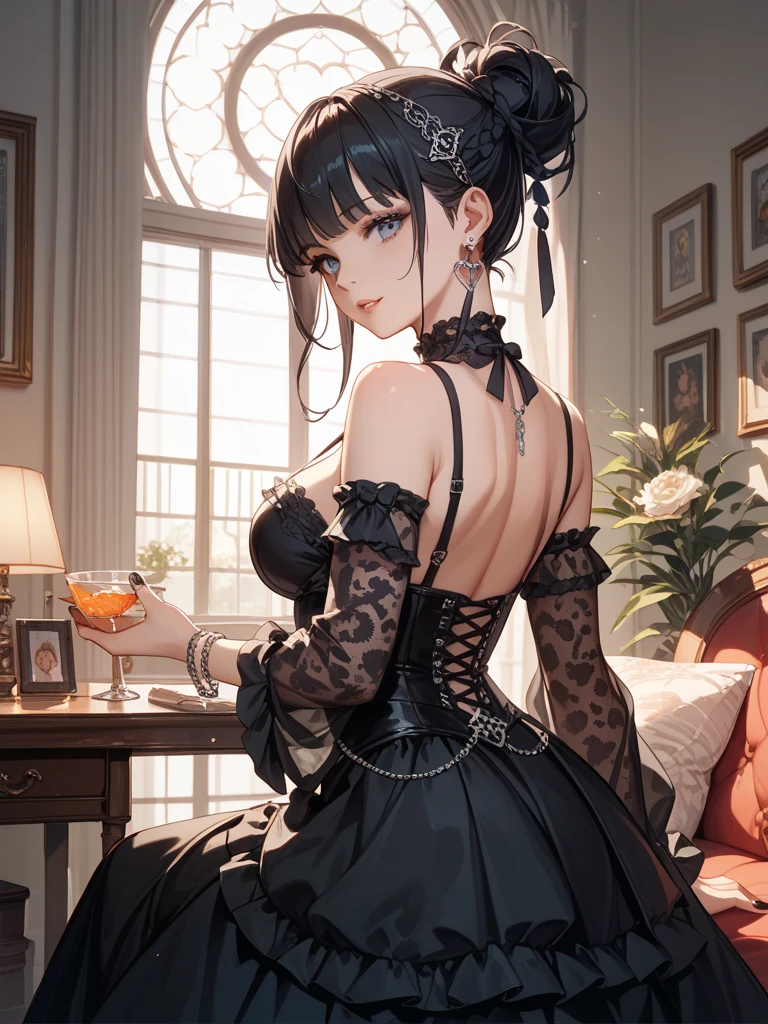 masterpiece:1.4,best-quality,Super Detail,Very Delicate and Beautiful, (((sfw, beautiful girlfriend, black ball gown, gorgeous, elegant, noble))), gigantic tits, slender