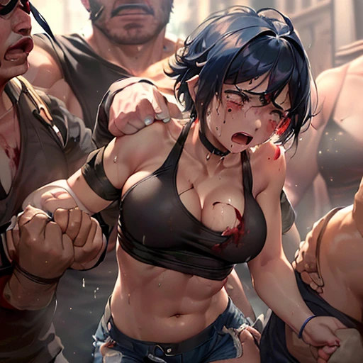 (outdoor pool),((busty red headed woman in white bikini sitting at the pool with strangers grabbing breasts)), (((man's hand grabbing woman's full breast))) , (scared face: 1.3), (mad face), (multiple hands reaching from over her shoulder), (open eyes:1.13),(wide eyes) , (molested:1.8), white bikini, ((strangers groped breast)), (scared:1.1), 8k wallpaper, high quality, high resolution, Masterpiece, ((torn clothes)) , (((sexual assault))) , best quality, detailed, freckles, beautiful face, perfect proportions, well drawn hands,men surrounding chair, (screaming: 1.3), many hands groping her, unwanted, dramatic shading, cinematic lighting, ((arms held back))