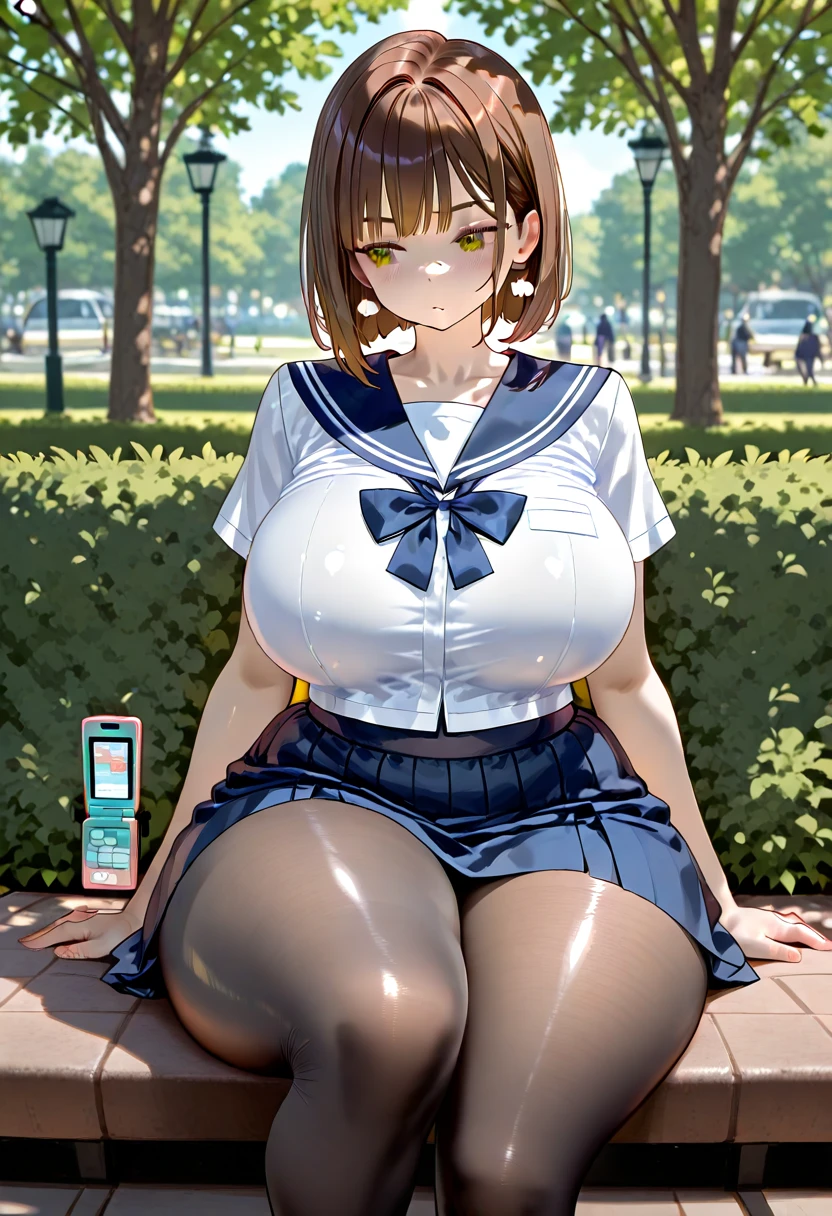 masterpiece, best quality, ultra high res, ultra-detailed, outside in public park, sunset, beautiful port city landscape, tomochika, slut, solo, (brown hair, blue eyes, twintails with hair ribbon: 1.4), red lipstick, red eyeliner, (gigantic tits and giant cleavage: 1.4), hairy pubic hair, (topless, soggy black mini pleated skirt, black laced thong, laced black tights: 1.5), looking at the viewer, sexual alluring expression, moaning, pleasure face, horny, very erotic face, wet, (pregnant tomochika is sitting and spreading her legs wide open on a bench in a public park and showing her exposed pussy squirting piss with a huge dildo inside while having a very slutty ahegao face and rolled up eyes and with an insane sexual orgasmic open mouth with tongue out: 1.6: 1.6), (bottom close pussy photo: 1.5)