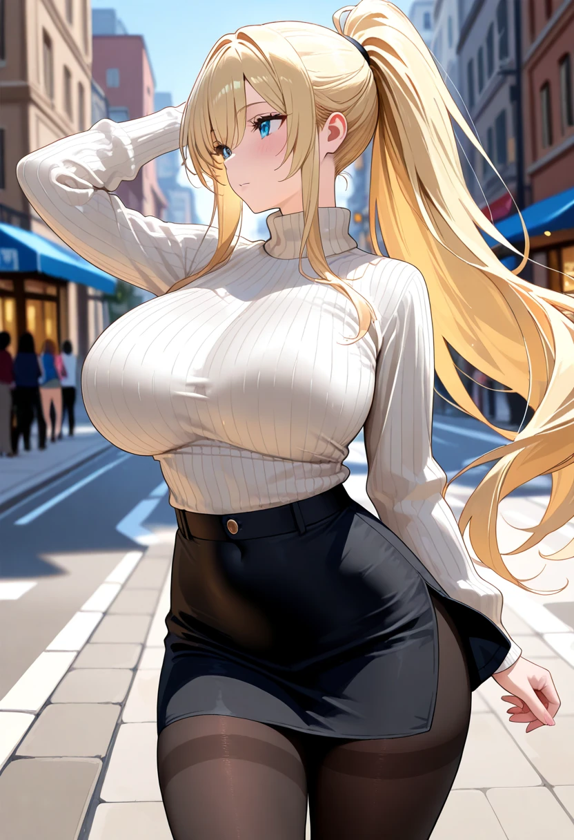 masterpiece,8k,A woman with big ,Gorgeous woman,ahegao,((Exposed)),Expose,Translucent shirt chest,Open-chested shirt,Long shirt,Long blond hair,Exquisite,Smooth legs,on the street,