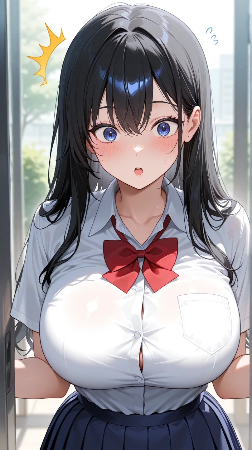 Simple white background,
School_,red bow tie,White shirt,Blue sweater vest,pleated_skirt,
flower hair clip, hair flower, hair ornament,
Red Eye,Bangs, Black_hair, long_hair,
1 girl, 20 years,young women,fair Finger,fair long legs,fair body,
fair Nose,fair character design, perfect Eye, perfect Face,expressive Eye,perfect balance,
looking at the audience,(Focus on her Face),Keep your mouth shut, (Innocent_big deal_Eye:1.0),(Light_Smile:0.3),
official art,Extremely detailed CG unified 8k wallpaper, perfect lighting,rich and colorful, bright_front_Face_Lighting,White skin,
(masterpiece:1.0),(the best_quality:1.0), 超high resolution,4K,Super detailed,
photography, 8K, high dynamic range, high resolution, Ridiculous:1.2, Kodak Portrait 400, film grain, blurred background, Bokeh:1.2, 镜头Light晕, (energetic_color:1.2),Professional photos,
(fair,big deal_breast:1.4), (fair_Face:1.5),(narrow_waist),