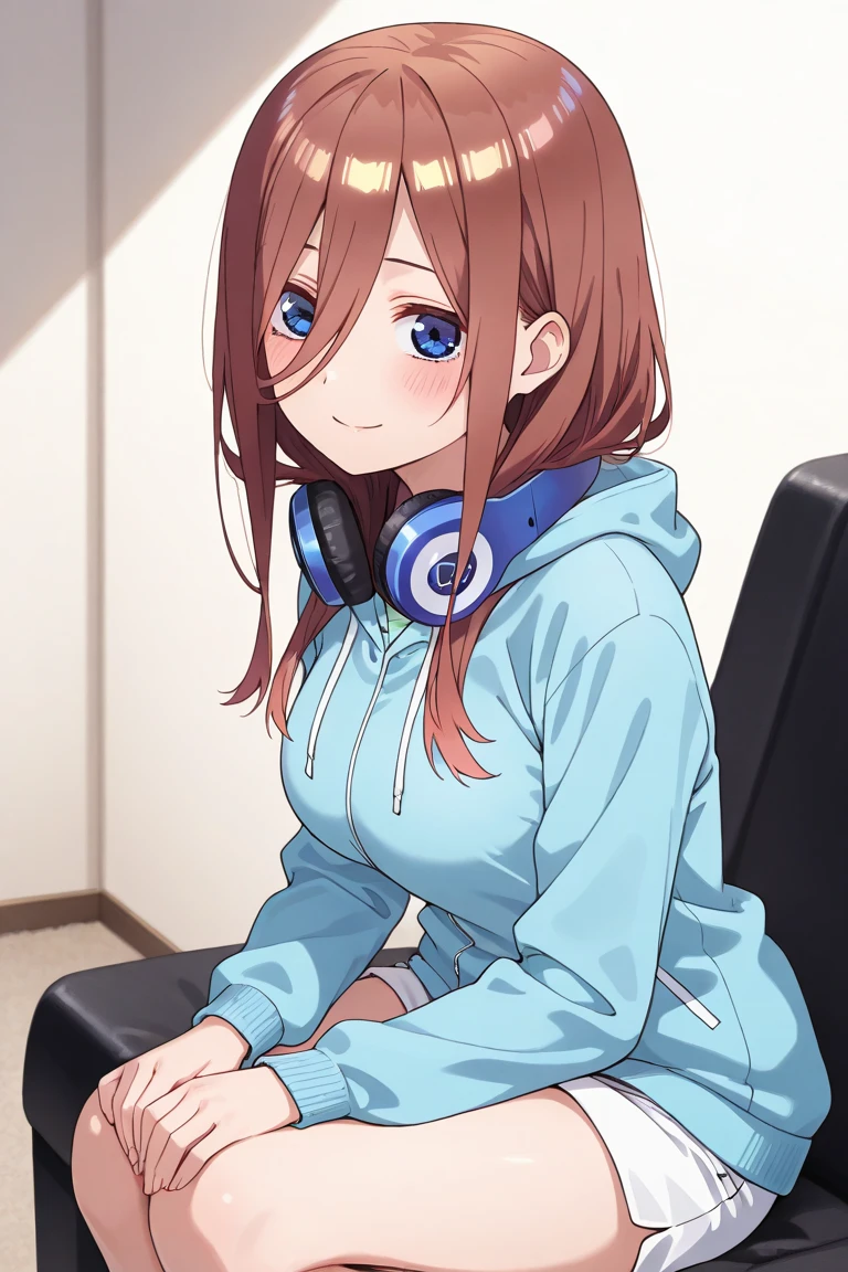 Brown-haired schoolgirl、Green skirt、light blue cardigan、Semi-long hair、Blue headphones、(Pantyhose half-taken off)、red blush、embarassed expression、Western-style toilet、(See-through),(pussy juice)、(no panties),(pussy juice)、(Masturbate)、(masturbation)