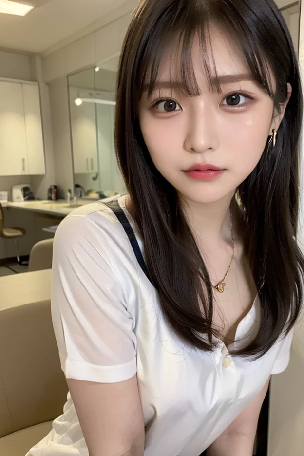 best qualtiy， 超高分辨率， （realisticlying：1.4），cute hairpin，Baoyu Girl，1girll, Beautiful woman with a slim figure:1.4, Abs:1.1, (A brown-haired, mideum breasts:1.3), Long pink sweater:1.1, 浴室,Ultra-fine face，Elaborate Eyes，二重まぶた，ssmile，choker necklace