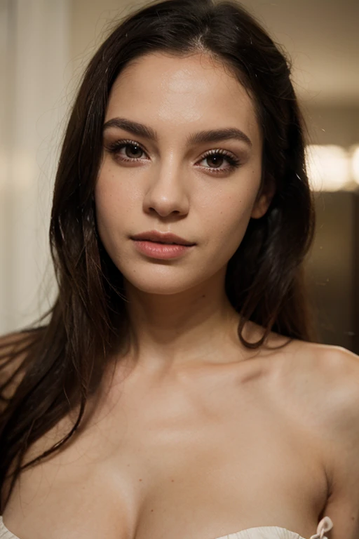 hyperrealism, (photorealistic:1.2), (film grain:1.3), masterpiece, best quality, perfect detail, cinematic lighting, professional photo, realistic photo, raw photo, close-up face selfie, Abella Danger, black bra, taking selfie in fitting room .