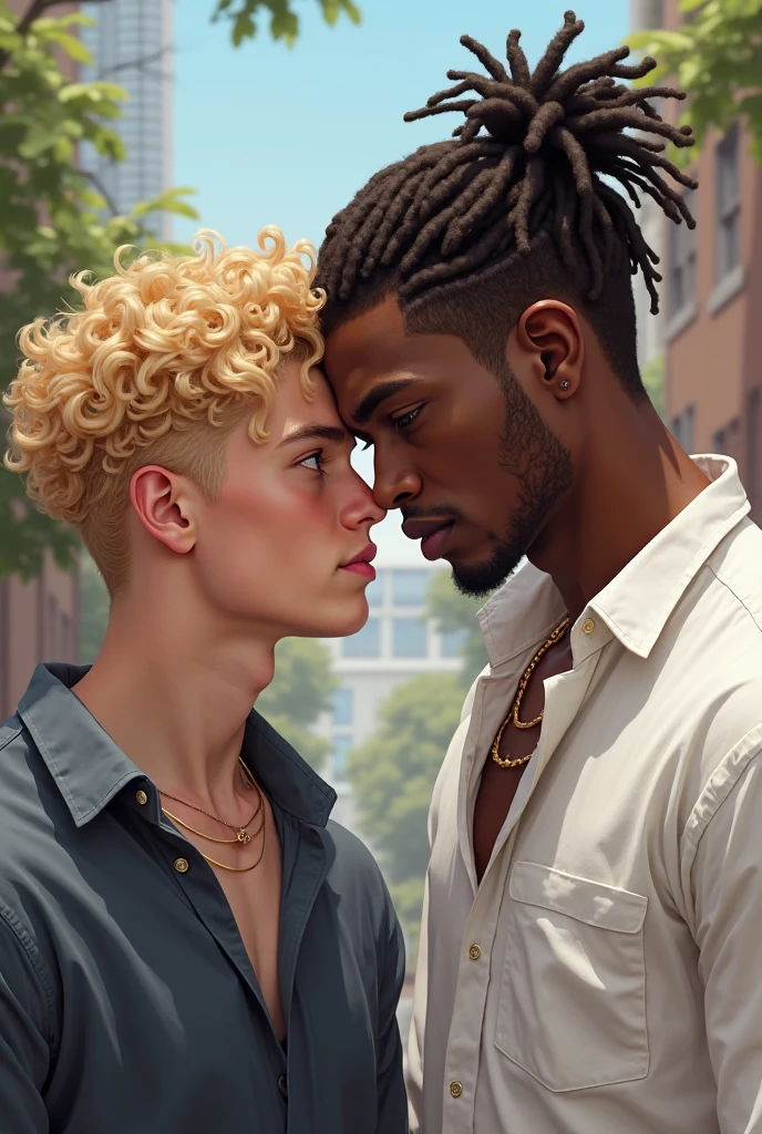 black man and blond haired white man fall in love realism