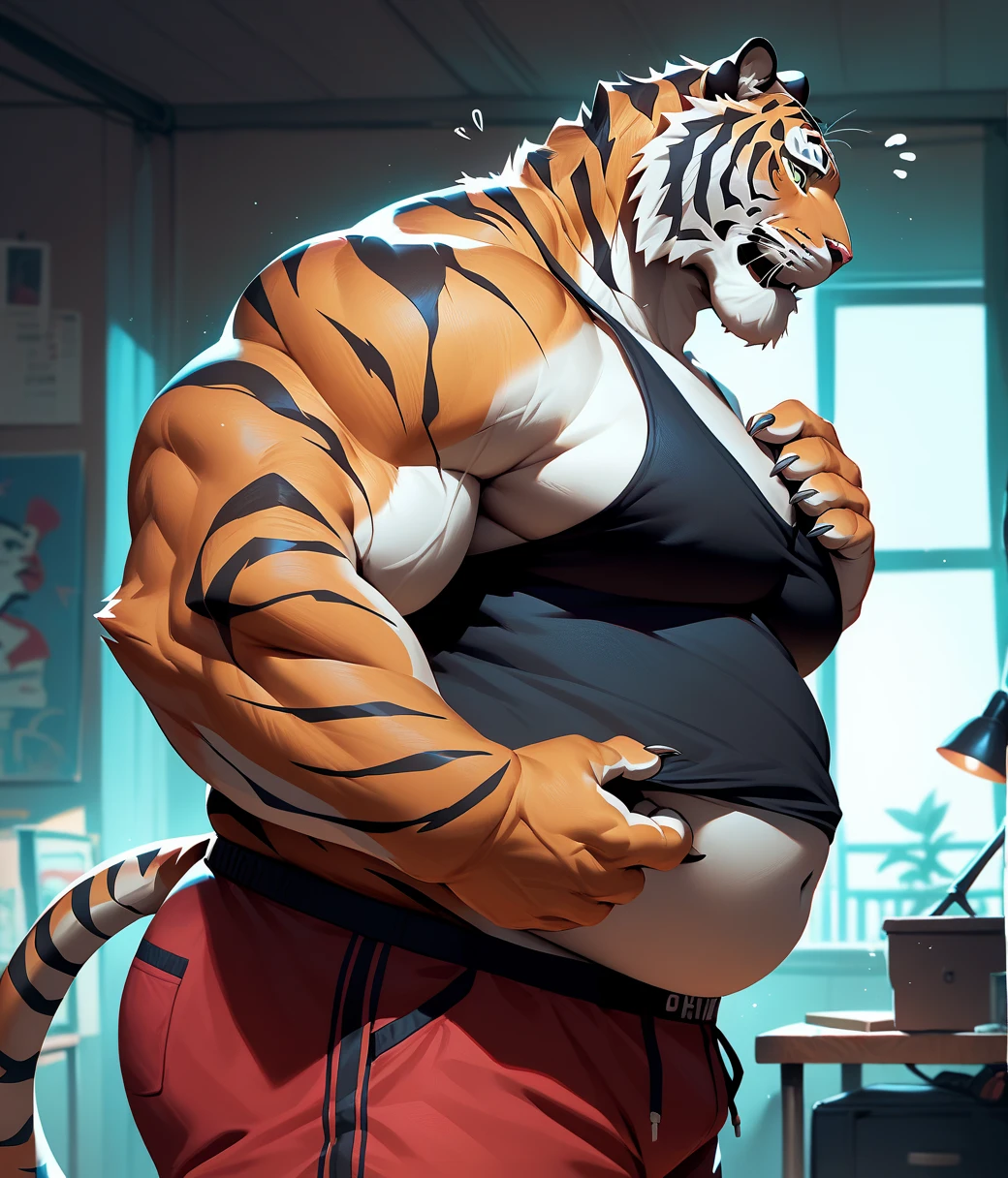 extremely detailed, detailed face, detailed eyes, detailed muscle, (view full body), ((1man)), (furry (tiger)), (object (big muscular old man man standing with face up looking sad expression behind the building)), old man (big muscular, big muscle, bodybuilder, facial hair, beaded, white beard, battel scar face, short hair, white hair, strong character, strong muscle), (background ((heavy rain, fog, overcast sky, gray clouds, waster land, post-apocalypse, ruined city))), (photography (50mm lens, cinematic, cinematic color)), by Pixelsketcher, by Bayard Wu, by Thomas Benjamin Kennington , by Einshelm, by Chunie,, (lin hu:1.1), (sweat), erect cock, erect penis