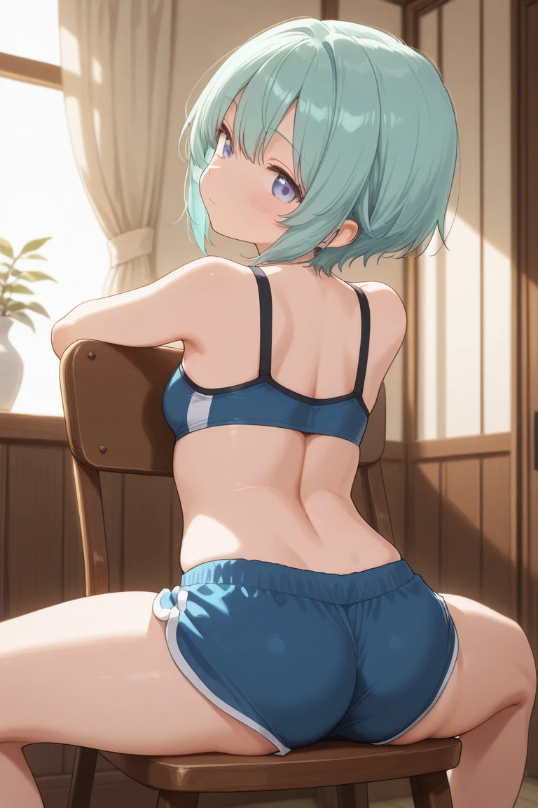 (((Highest quality,High resolution,Pixel perfect,Noise Reduction,Beautiful Anime,Smooth Skin,Glowing Skin,Soft Skin,Detailed face,１people,No text,No dialogue,No sound effects,No manga))),(((Sinon,Green Hair,,short hair,Green Eyes,Hairpins in the bangs))),(((White super micro bikini,White knee-high socks,))),((From the back,back of head,White bedroom,On all fours on the bed,Close-up on the buttocks,Stick your ass out))
