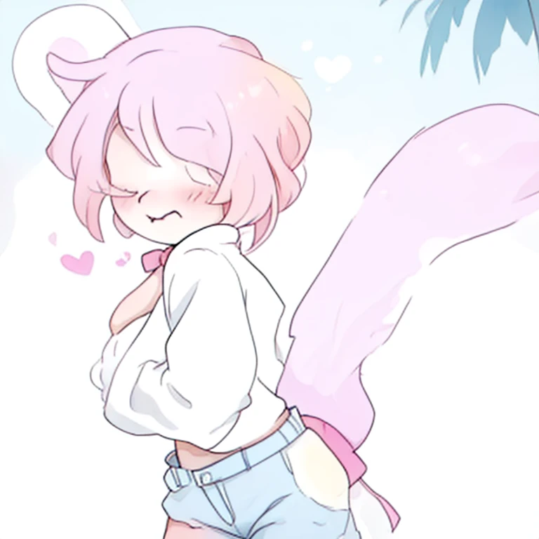 white background, standing, 1girl, twintails, pink hair, white dress, red eyes, smile, ((skirt lift, pussy))