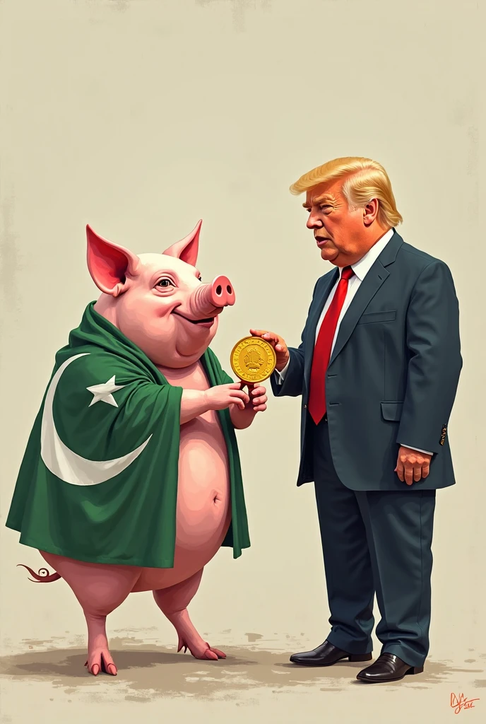A Fatman image dirty eating food with Palestine and Pakistan flag two donkey licking his feet with dirt
