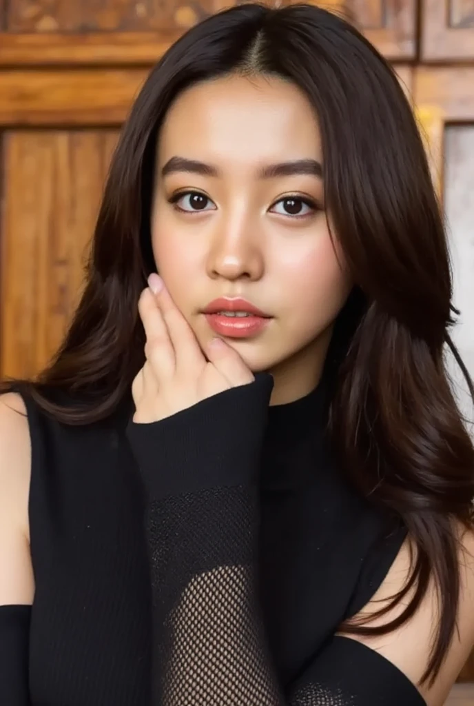 Possessing unparalleled beauty.、blue eyes、Dark Gold、The hair is wavy、Half Length、Leaning against a wall in a city street、a smile、Front view、Wearing a black vest、Wearing a black collar、I'I穿着牛仔裤面料制成的热裤,Tight Fit.、You put one hand in your pocket、The belly button is exposed、I的腹肌裂了、Slim but well-proportioned figure、Sunlight shines down from above、True-to-life imagery、8K picture quality、I'I捶胸顿足、I don'不想让I的头从屏幕上消失.、Jacket color random、I'I把夹克裹在腰上