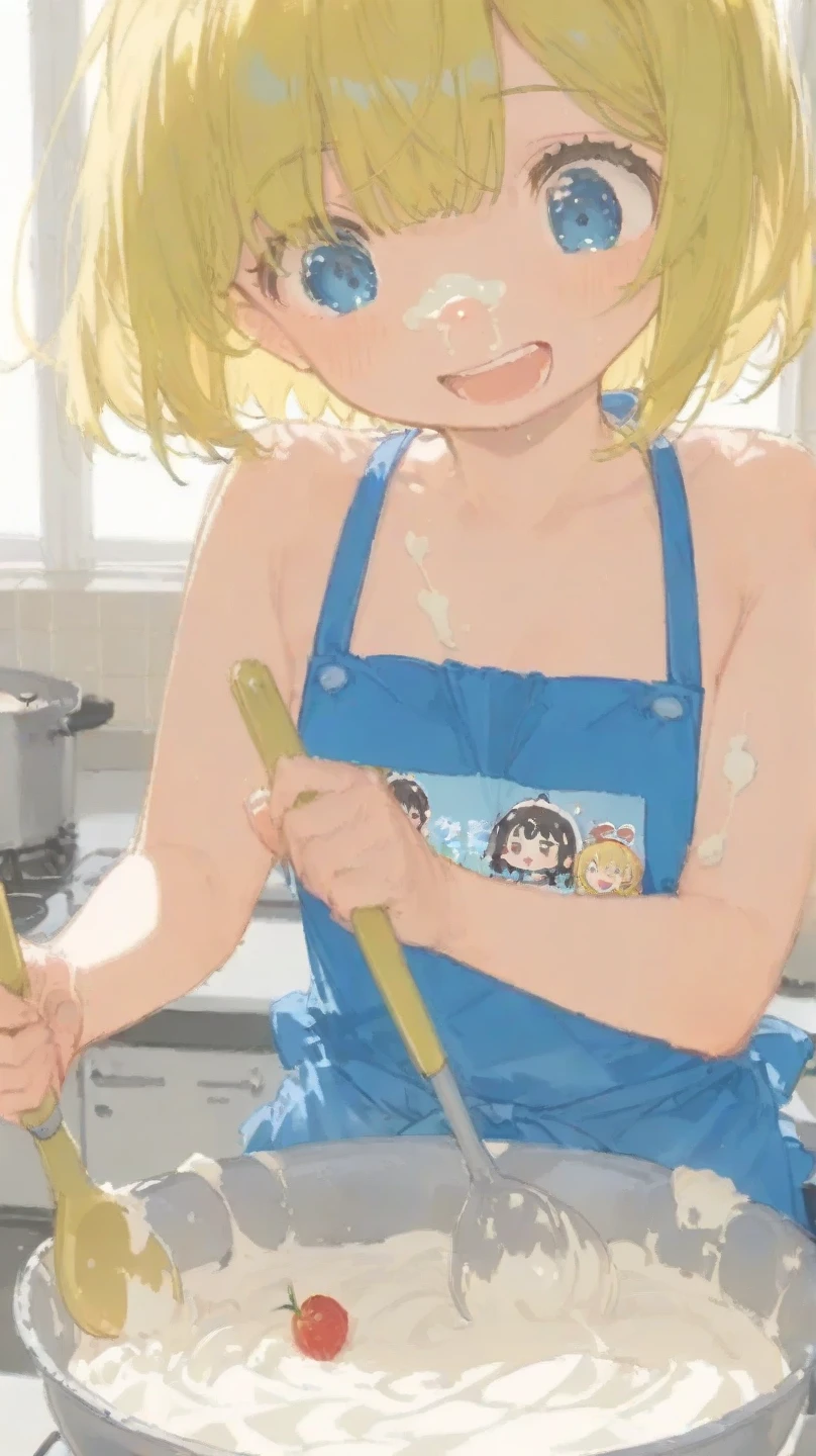 1Girl、 solo, Cherry tree、 Abandoned school building、 , kagamine rin , , blonde hair, blue eyes,  hair band、,  short hair、、 big breasts、 nsfw, naked, sea, cooking, hair band、