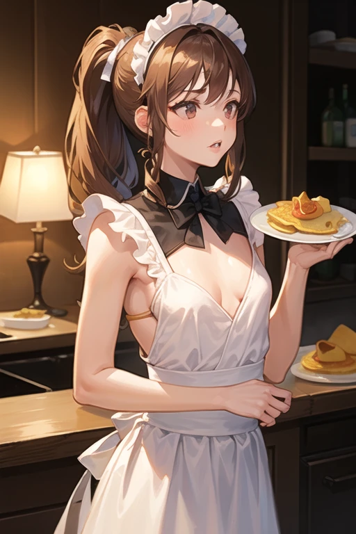 masterpiece,highest quality,High resolution,Super detailed,Akade,Two-tone hair,Side Ponytail,Side Lock,Hair Scrunchie,Improve,Earrings,Bunny ears,Playboy Bunny,casino,Holding Tray,Embarrassing,blush,Are standing,