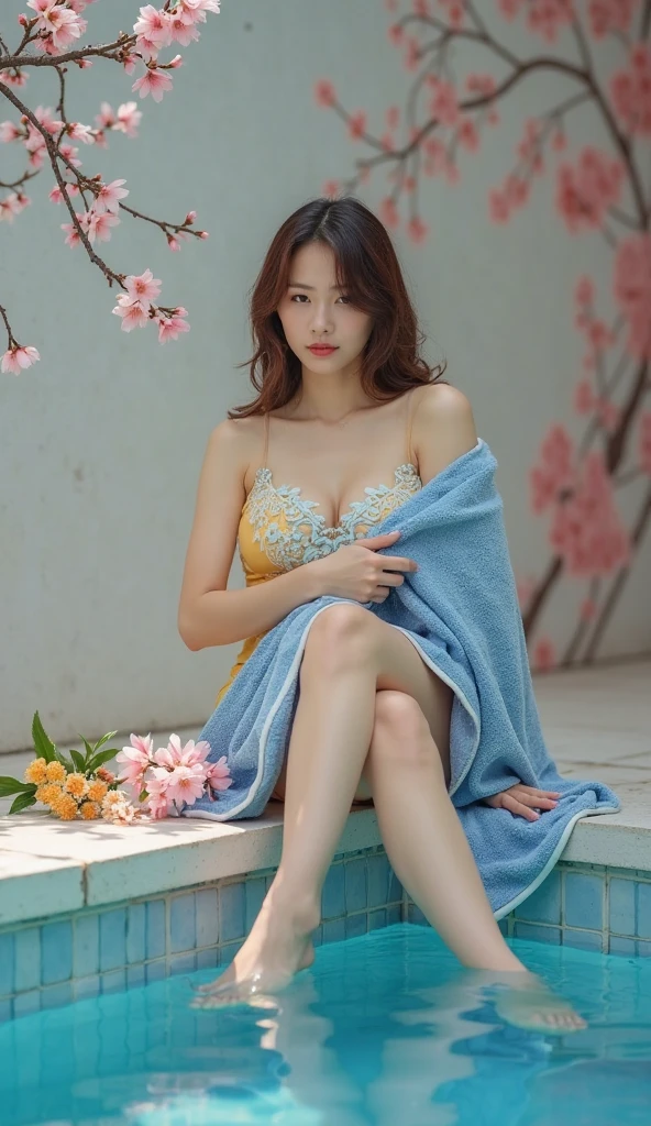((Best Quality, 8K, Masterpiece: 1.4)), beautiful woman with perfect slim abs, bare breasts, ultra-detailed face, detailed eyes, double eyelids, seductive pose, in the park, exposed cropped clothes, full body photos, cute panties, kimono,
