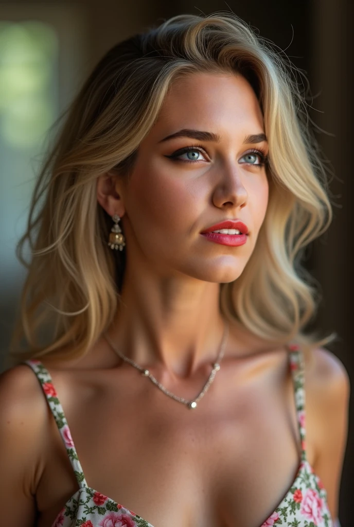 Elegant female model with white hair and dark roots. age 20 years. light blue eyes. Eyes looking at camera with playful and confident face. Pretty hair, healthy and nourished. shoulder length wavy hair. freckles on the cheekbones (small and brown). very pale skin (white) brown eyebrows. Slim and small model body. Feminine and delicate face. Lips with red lipstick. Natural Eyelashes, long and pretty. He has a type face "diamante". Slightly divided chin. Beautiful white dress with flowers, transparent. Russian girl. He has a perfect body, without physical abnormalities. Professional photo on the balcony of a luxury restaurant in France. half body image. bottle of wine and glasses on the restaurant table. The picture is during the day.
Woman training in the gym in sportswear