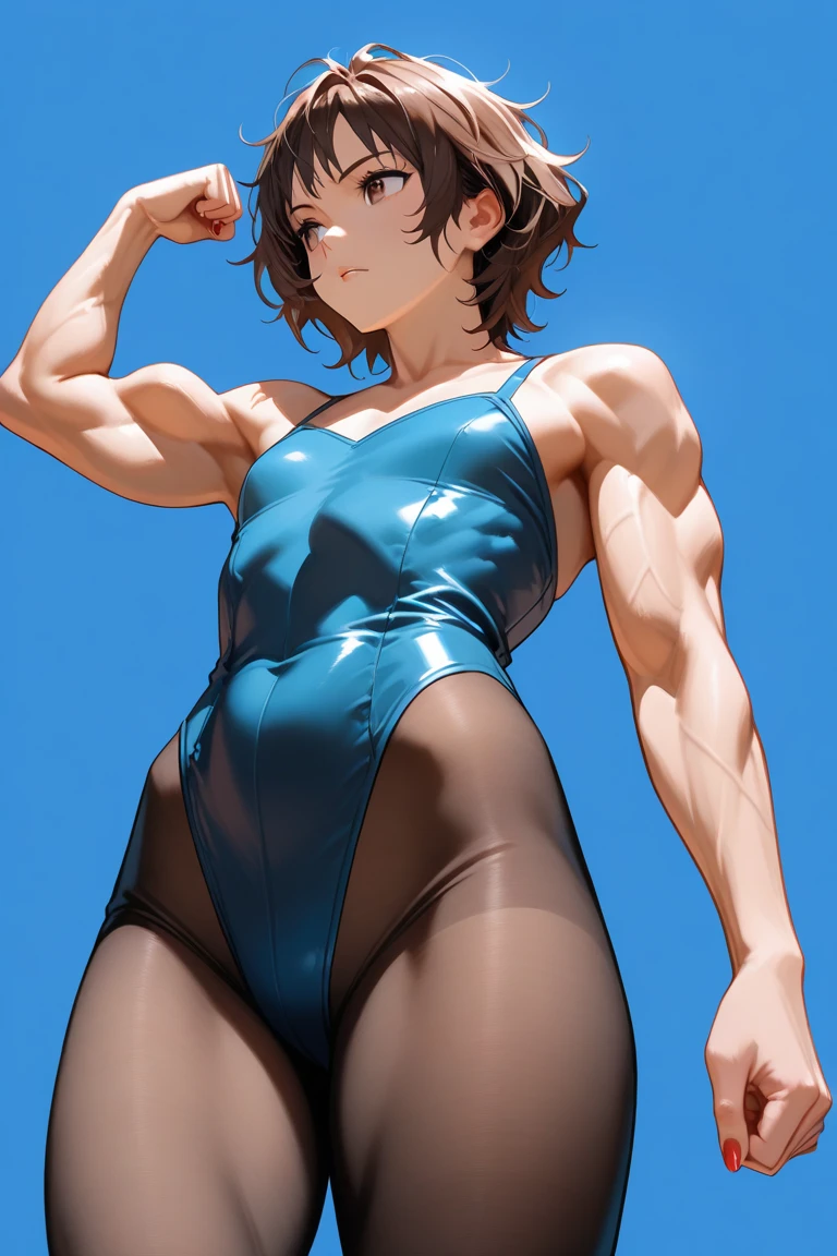 Realistic,15-year-old girl.Wearing a leotard,Gymnast,Gymnastics arena,笑face,face,Skin realism, Y-shaped balance