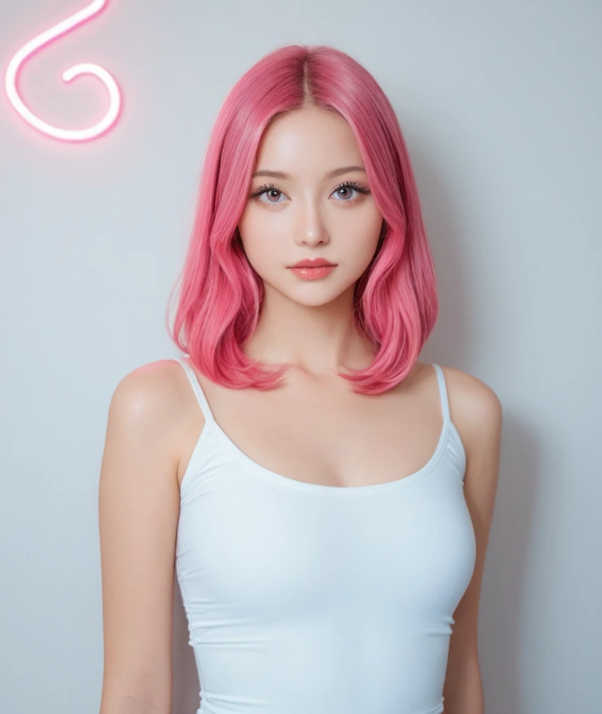 one person、13 years old、Pink Hair、Full body photo、slender、woman、White drool coming out of the mouth、smile、Natural Shorthair、 Fair skin、Super cute、Soft and Face、8K resolution、Surreal、Ultra high definition、 A-cup small breasts((Highest resolution、8k、masterpiece:1.3))、Ultra-fine face、Ultra Fine Lips、Beautiful Eyes、double eyelid,Light blue wall、Red bikini swimsuit:1.1、Thighs、thin,Thighs are visible、Shapely small breasts、Sitting in a chair