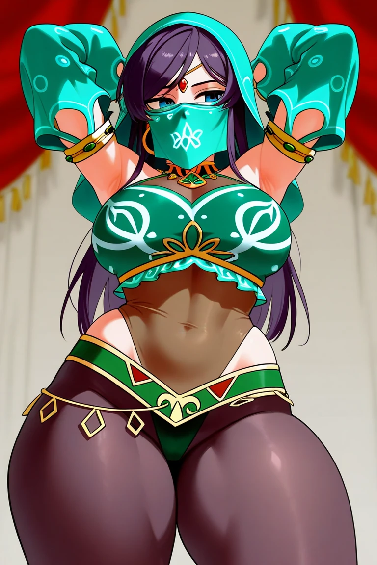 Figure, Jade, sexy pose, big breasts, bubble but, mask, micro bikini