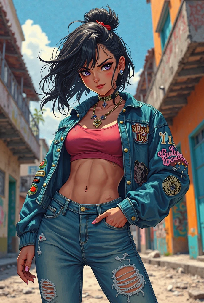 Award winning picture, Masterpiece, intricate details, (photorealistic), sharp picure, trending on artstation, Jasmine, denim jacket, turquoise Latex belted leotard leotard, thighthighs, cute girl, in the street