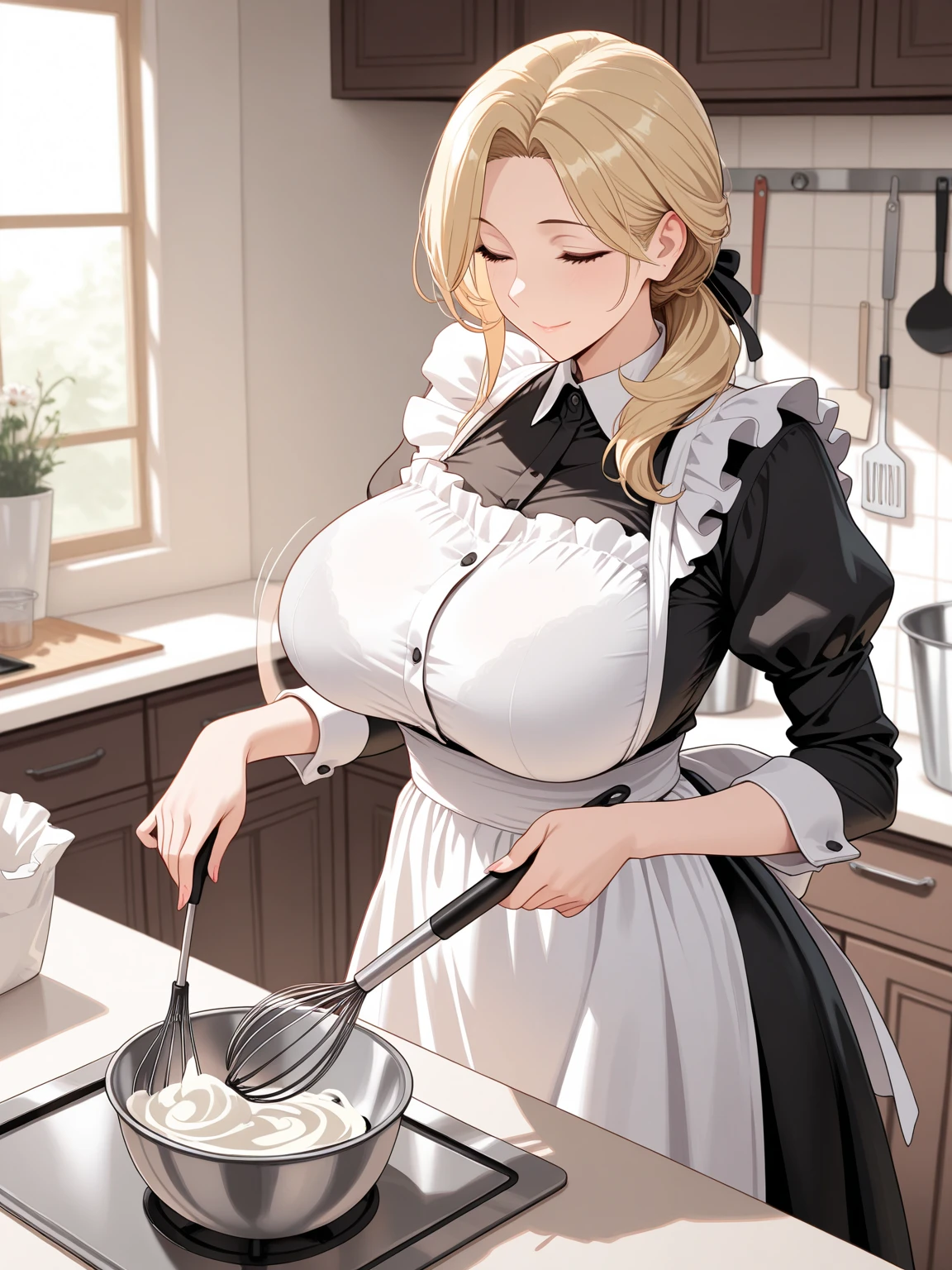 masterpiece, high quality, 4K, Beautiful design, silhouette,blonde, Very detailed,In the kitchen, wonderful, Finer details, Very knowledgeable woman, Very detailedソロ, 1 female,Big Breasts,Butt,cooking エプロン,cooking,