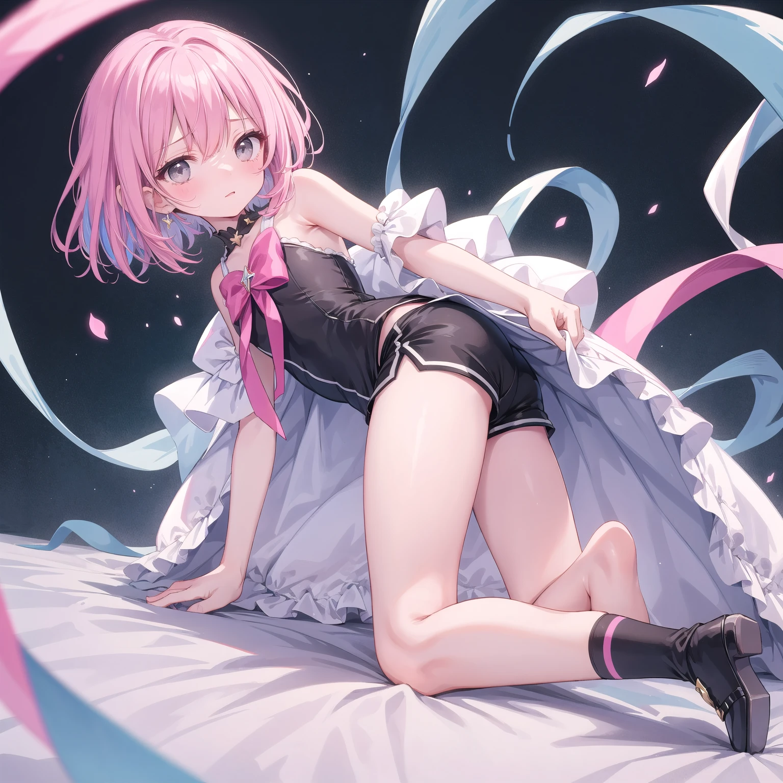 corpse, precure, torn clothes, frilly, closed eyes, :o, white panties, dirty, bleed, pink hair