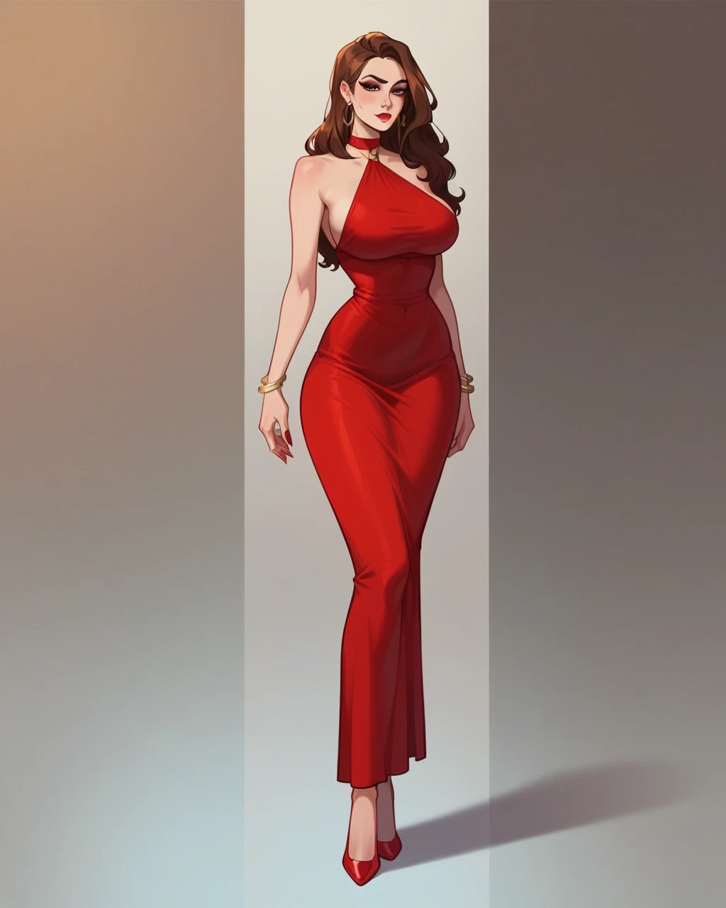 araffed woman in a red dress posing for a picture, sexy red dress, low cut dress, sexy dress, red dress, open v chest clothes, opened dress, wearing red dress, sexy gown, revealing stylish dress, red body suit, in a red dress, red hot, wearing a red dress, sexy look, close body shot