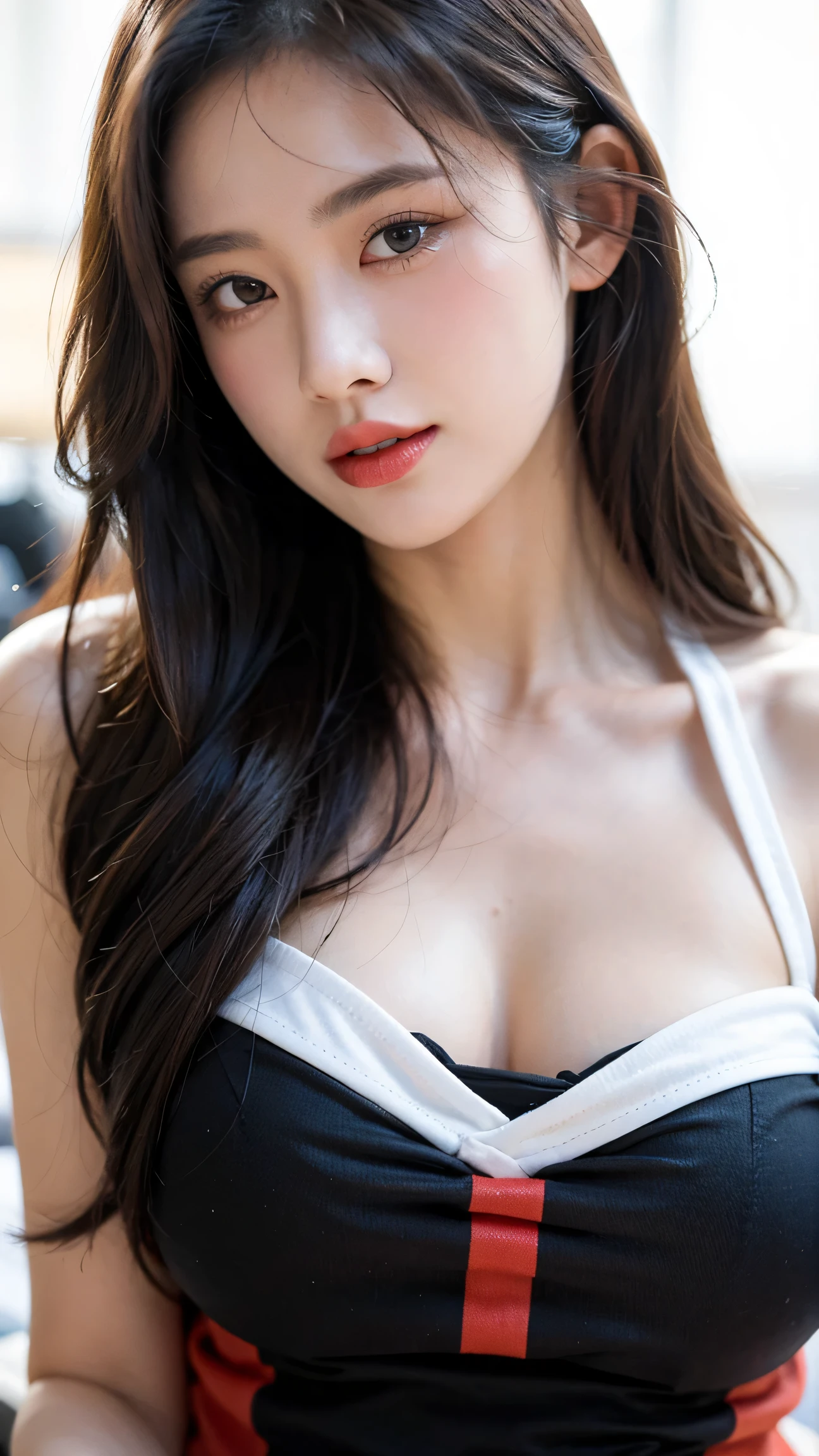 table top, highest quality, Photoreal, finely, High resolution, 8k wallpaper, perfect dynamic composition, sharp focus, surreal, finelyて美しい目, medium hair, big and full breasts, random sexy pose, chest to chest, (white lingerie, wide open cleavage:1.4), ((chest bulge:1.2,(emphasize cleavage, A bra that makes your breasts look beautiful:1.3)), laughter, open your mouth, resort scenery, 25 years old, (drooling eyes:1.4), adult beauty, Japanese, simple chain necklace, big earrings, Photographed from the front