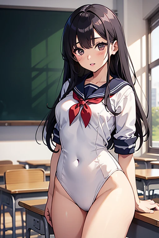 (masterpiece:1.2, best quality), 1girl, young teen, slim, white military outfit, white pleated skirt, (skimpy mini skirt:1.3), skirtlift, upskirt, (white panties), military hat, space cadet, smile, blush, sitting by backboard in classroom, futuristic, anime minimalist, watercolor