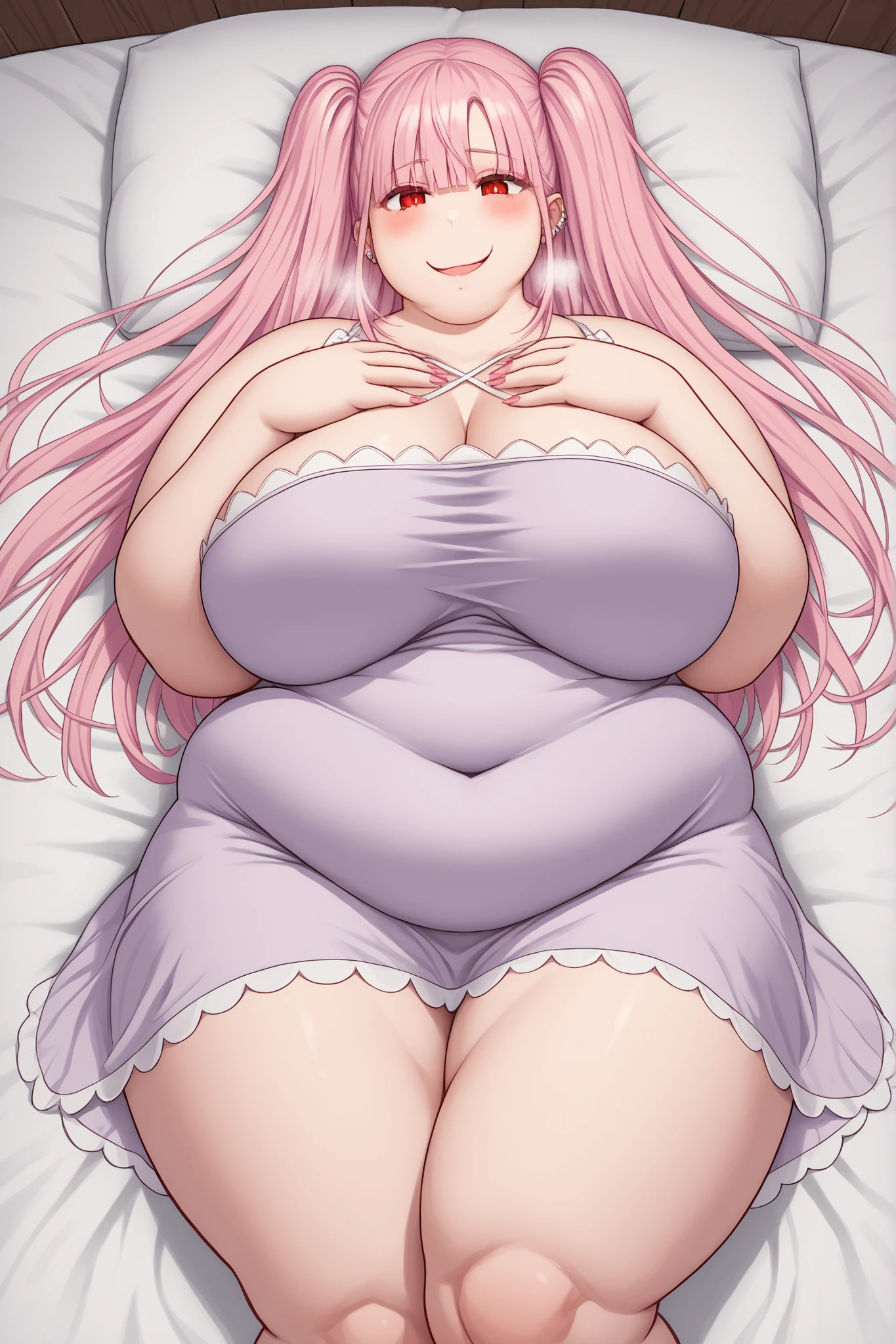 Giant maiden，Moe two-dimensional style，Pregnancy status，Round belly, Huge breasts, Thick thighs，Gaze at the bustling city, Lying down, Burp, Burping, Loud burp, Really loud burp, Glasses, Embarrassed, Full body