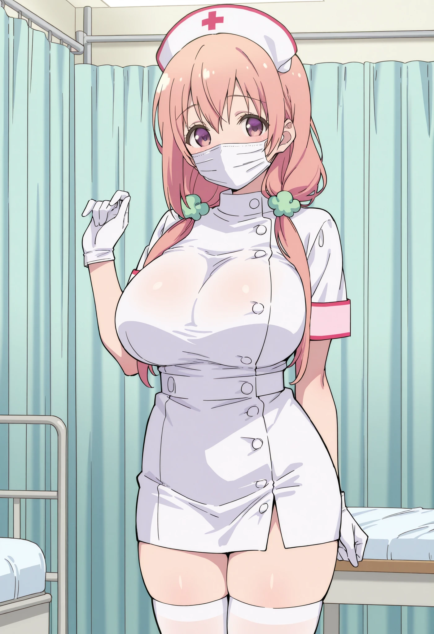 (masterpiece, best quality), 1girl, <lora:Old_nurse_3dg:1> nurse_uniform_big, mask, nurse cap, mouth mask, nurse, surgical mask, elbow gloves