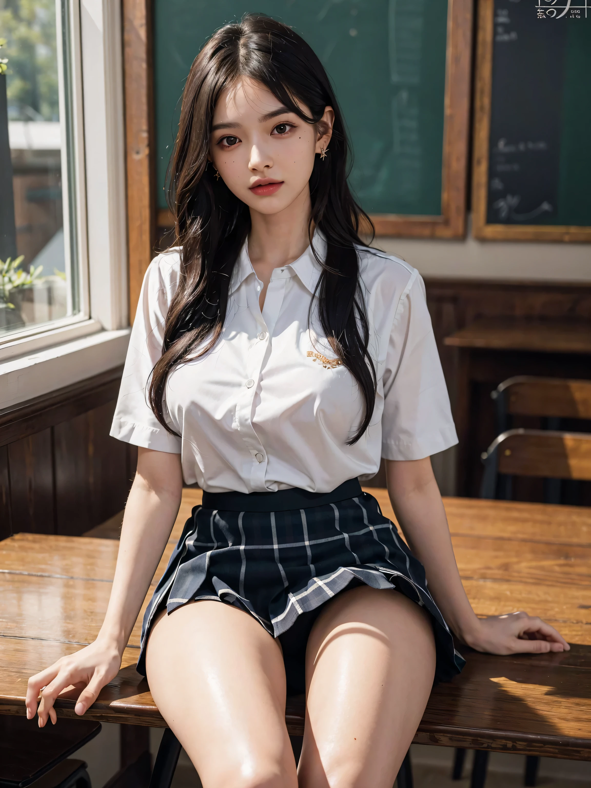 (1 girl), (sexy look:1.5), (flat chest:1.3), (very detailed目, very detailed顔), (超realistic, High resolution), (highest quality:1.4), (hyper quality), real skin texture, RAW photo, (realistic, Photoreal:1.37), very detailed, professional photography, (school uniform, pleated skirt:1.3), (look at me), (School, classroom), ((Face to face with me:1.4)), (from below:1.3), realistic private parts, lace panties, Japanese high school girl、超highest quality、masterpiece、超High resolution、written boundary depth、(Photoreal:1.4)、(award winning photos、信じられないほどのmasterpiece:1.3) 、RAW photography、golden ratio、Highly detailed CG Unity 8k wallpaper、detailed and complex、original、High resolution、RAW photo、(perfect body shape)、detailed and complex、Digital single-lens reflex camera、soft writing、(background person blur:1.1)、Sigma 85mmF/1.4、50mm Lenac lighting、nffsw、hyper real、color grade, Rear view,from below:1.3), (((Holding the hem of her skirt, she opens her legs and shows off her real pussy.:1.4))), (vagina)、spread legs、Lying down、On your back、penis、cum in pussy、(focus on girl)