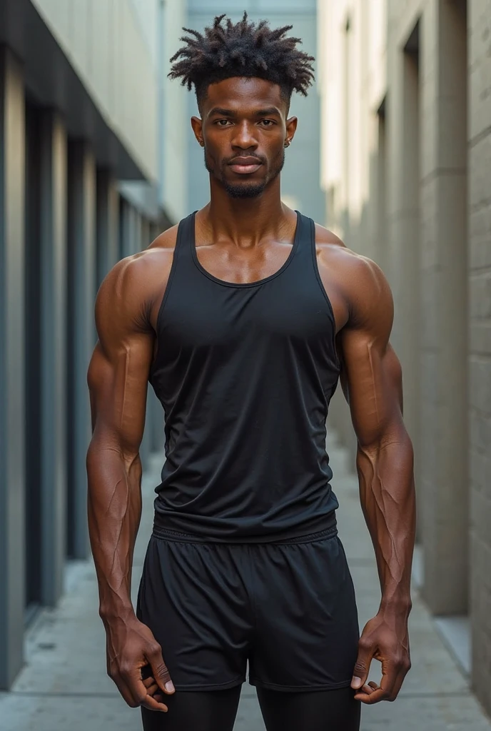 Black man with a muscular build and sexy, extremely gifted bald  
