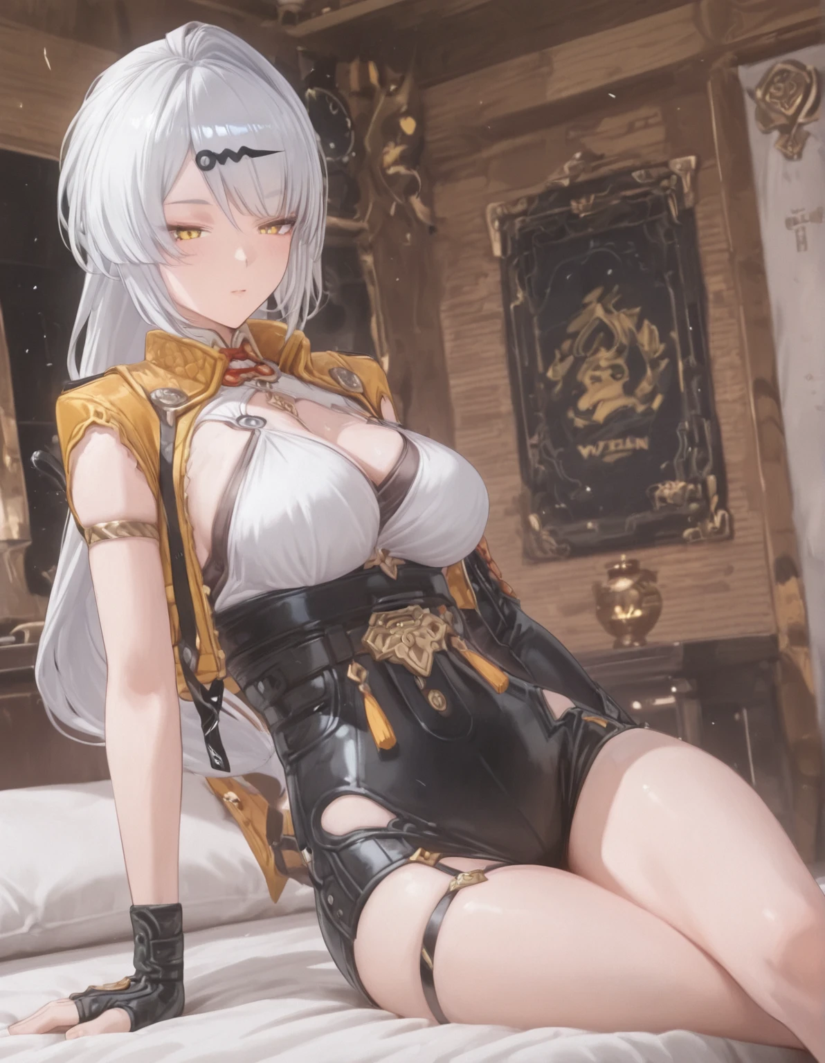 K-pop idol girl, Cute Girl, , White braid, intricate face details, 详细的脸, Golden Ratio Face, Bigchest, The large, Big Cuby hips, Big thighs, full body Esbian, 64k uhd, hyper HD, HighDynamicRange, high quarity, high detal, ultra - detailed, Very detailed, life-like, hyper realisitc, artistic, clarify the details, Body Detailed, intricate artwork masterpieces, Art Station Hot Topics, anger face, wearing a thigh-length shirt, Look through clothes, Sweaty skin, Chest shows through