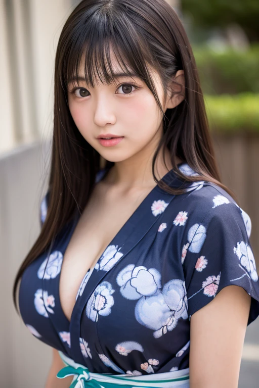 (Mastepiece、Highest quality:1.4)、The most beautiful in the world、8k、85 mm、abstract、(Floral Yukata:1.4)、Upper Body、Exposed chest、Violet、Gardenia、Delicate girl、solo、night、Beholder's Perspective、Upper Body、Film Grain、chromatic aberration、Sharp Focus、Face Light、Professional Lighting、Sophisticated、(smile:0.4)、Cleavage、(Simple Background、Background blur:1.2)、