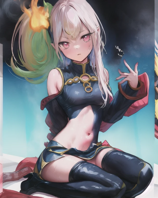 masterpiece, best quality, anime illustration, highly detailed, 2d, nice hands, (cleopatra_\(fate)\:1.3), fgocleo, (cleomain:1.2), long sleeves, short shorts, brown pantyhose, egpytian style A musical concert environment, 1girl, long hair, blunt bangs, bangs, green eyes, very long hair, green hair, hairband, jewelry, earrings, hoop earrings, breasts, medium breasts, closed eyes, floating, levitating, hovering, crossed arms, <lora:envybetterhandsLocon_beta2:0.6>