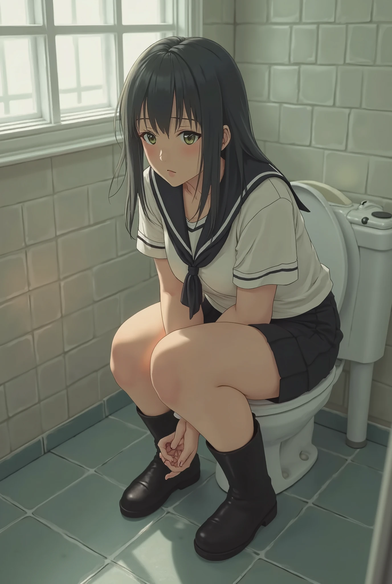 (Real 8K:1.5), 超A high resolution,CG, table top、4 fingers on 1 thumb, perfect human hand,one woman、solo、(The background is a school classroom:1.5)、(squat:1.5)、(Half squatting:1.5)、(Day School:1.5)、high school girl、school uniform、(blazer:1.5)、skirt、(peeing:1.5)、(No underwear:1.5)、(make my heart flutter:1.5),(Stir:1.5)、(I'm peeing:1.5)、(The hallway is flooded:1.5)、(embarrassment:1.5)、(fear:1.5)、 ((realistic, 超realistic, realism, realistic詳細)),laughter、troubled face、cute japanese woman,((very detailed背景, delicate pattern, intricate details)), (very detailed, small details,),Beautiful detailed face, eyes and hair,1 girl,(big black eyes:1.5),big and full breasts, big ass,Sweat、 (NSFW)