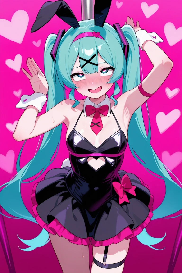 masterpiece, best quality, highres, hy1, hair ornament, multicolored hair, casino, playboy bunny, rabbit ears, smile, waving Large breasts huge breasts