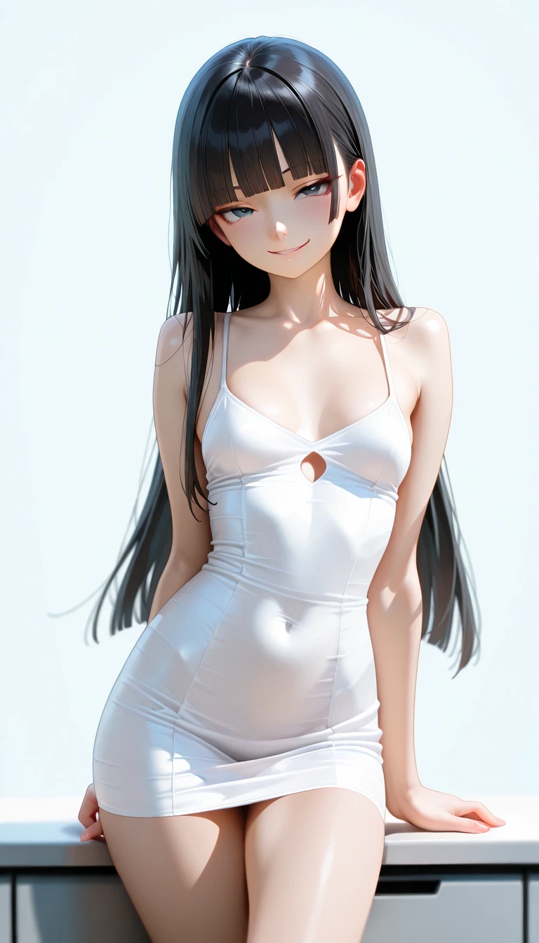 ((masterpiece, best quality)),((high resolution:1.3)), 1 Girl, solo, Cowboy Shot, Blurred Background, (flat chest:1.2), Thighs, (Groin), (One piece swimsuit),