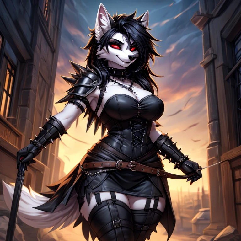 Black chacal girl, black dark fur high definition add_detail:1, black fur,kitsune ears, tribal tattoo add_detail:1,steam punk costume, apocalipsis zombie landscape, pretty girl add_detail:3 18 year old girl, short black lycra, black metal t shirt, flirty look add_detail:3  ojos detallados  pupilas radiantes add_detail, glowing blue eyes,