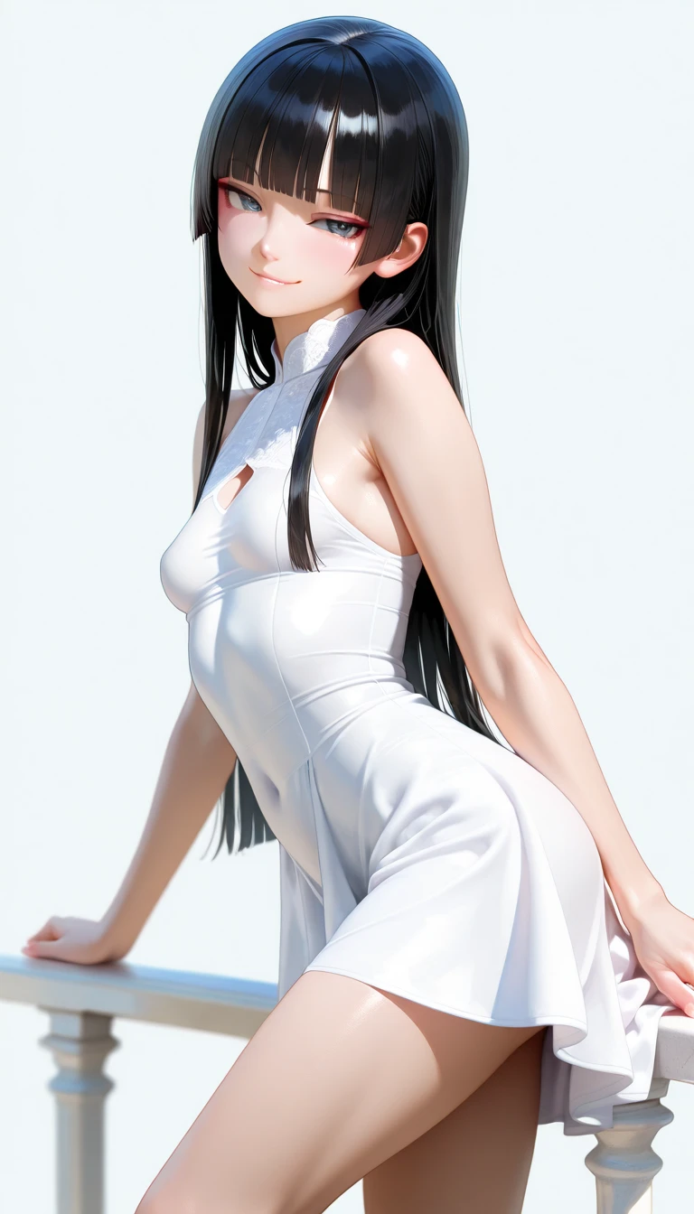 4k,best quality, masterpiece, Black hair,detailed, dark eyes, windy, floating hair, beach, upper body, detailed face, winter, trees, sunshine,white sweater,look at viewer,detailed eyes,(realistic:1.2),teenage