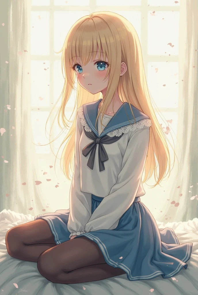 (Tabletop), Highest quality ultra-detailed CG art, high school girl, White panties:1.2, Embarrassed look, Bright Blue Eyes, Hair shining with ultraviolet rays。(narrow-focus shot), The background is stationary.、、There is a striking motif in deep blue.。 Body Type、Blonde Hair、Meticulous feet、Beautifully aligned fingers