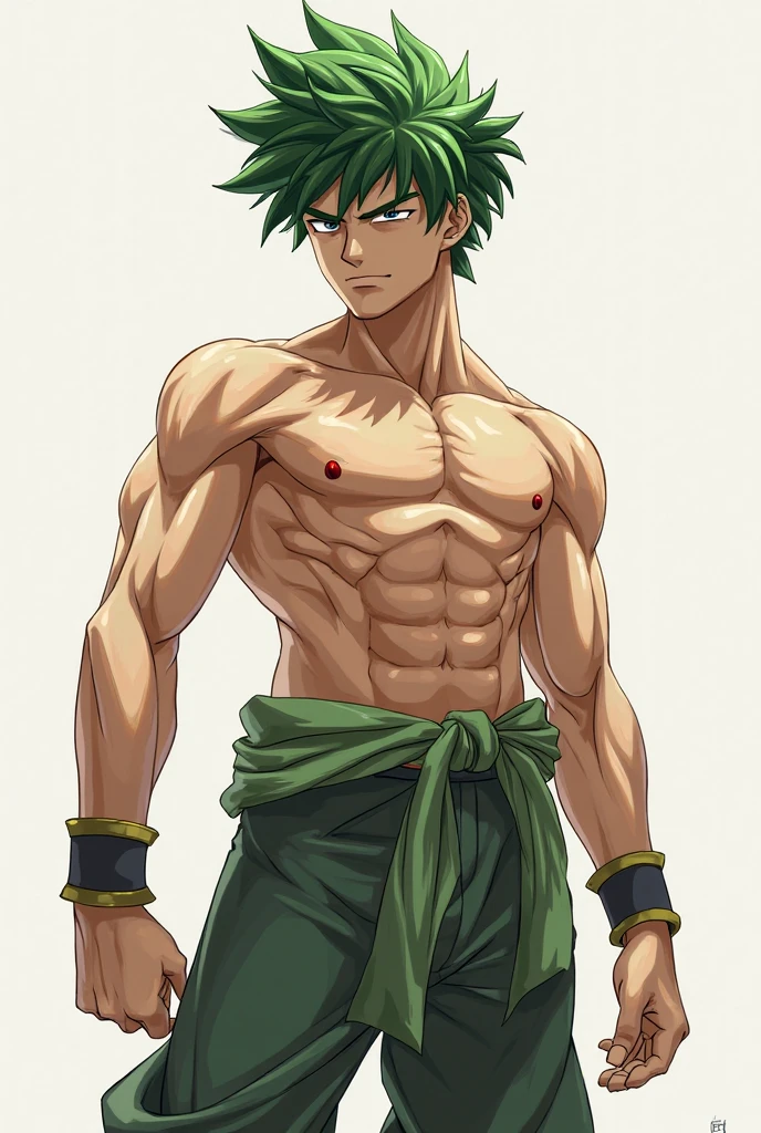 spartan shirtless Midoriya Izuku, , athletic physique, Green hair, Green eyes.