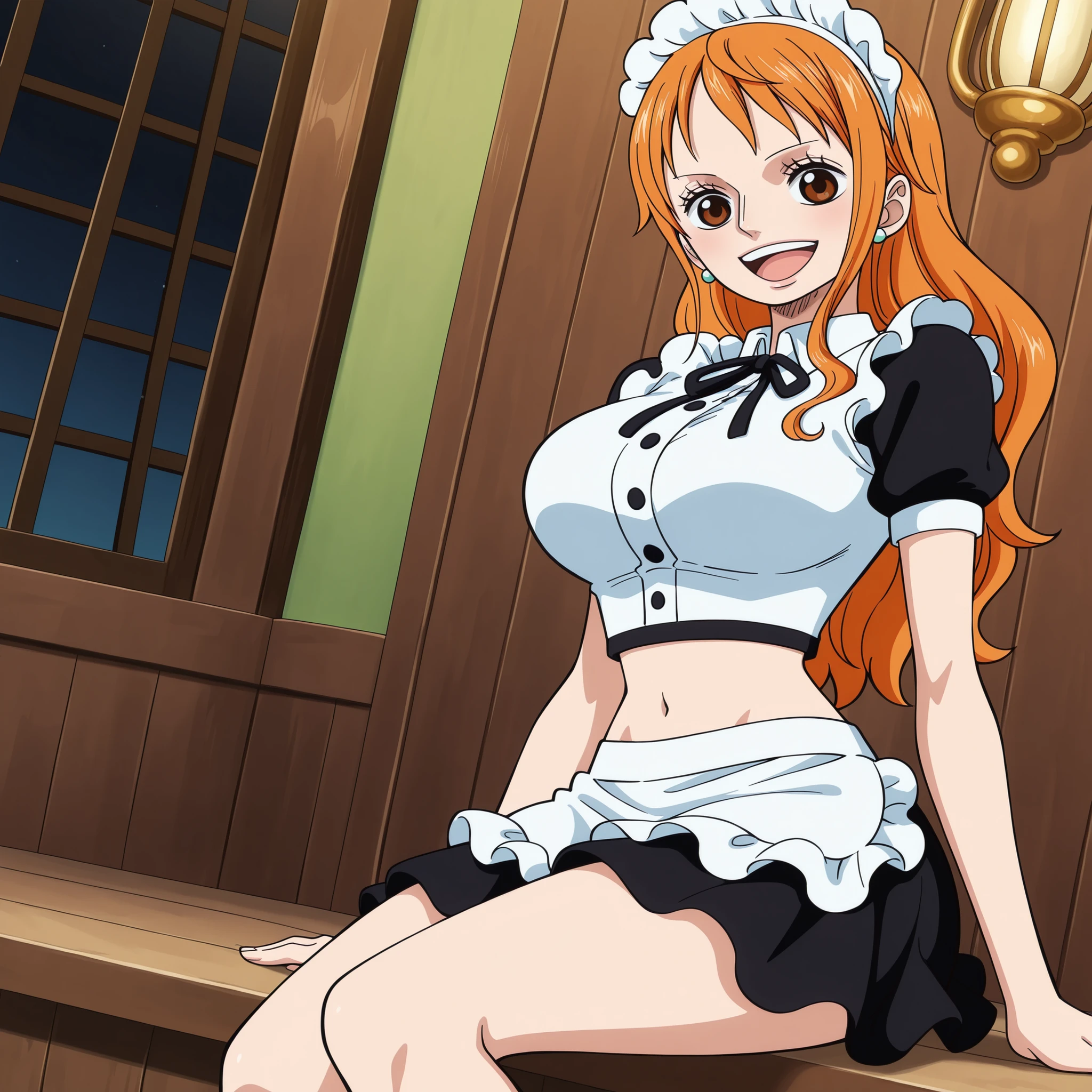 score_9, score_8_up, score_7_up, source_anime, best quality, clear face, Nami, futanari,testicles,big eggs,orange hair, orange eyes, long hair, large breasts, perfect body, standing, looking at viewer, smile, wearing a gold corset and gold látex skirt,gold skirt, dynamic angle,outside, wet clothes,blushing,embrassed,see though clothes,big boob, view from below,gold corset